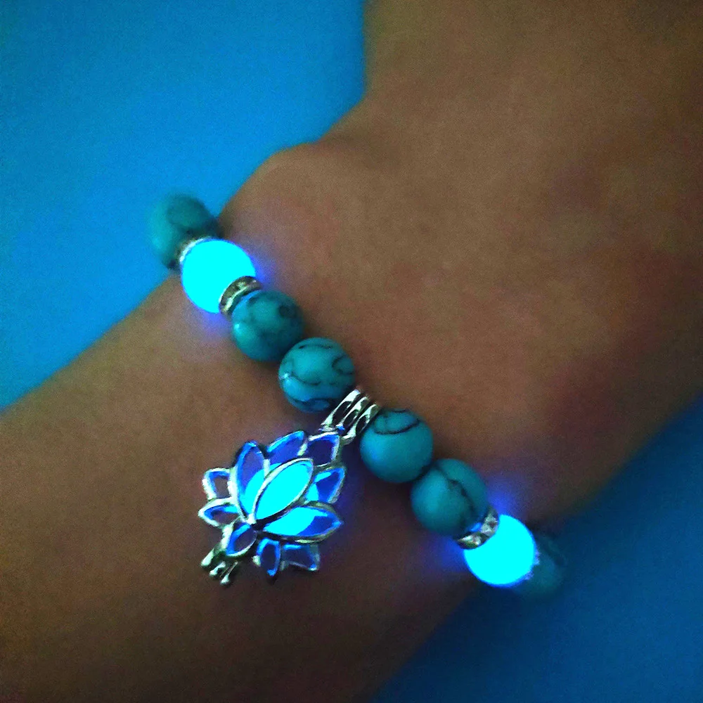 Coordinates Bracelet - 男性と女性のための魅力的なブレスレット,天然石のヨガブレスレット,発光,暗闇で光る,蓮のビーズ,祈りのため