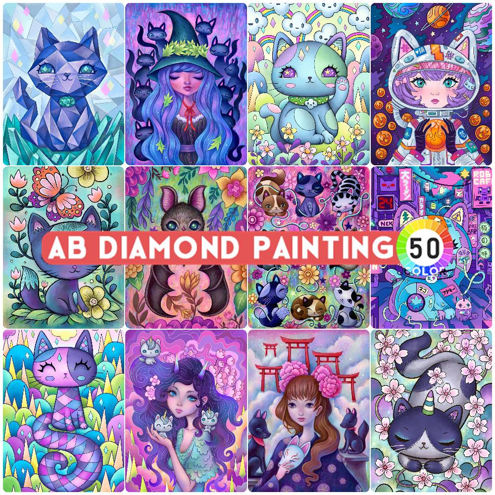 Photo Mosaic Print - アブノーザンライトマジックキャットダイヤモンドペインティング、マジックガール、モザイク刺繍、5D DIYセット、クラフトギフト、家の装飾、新着2024