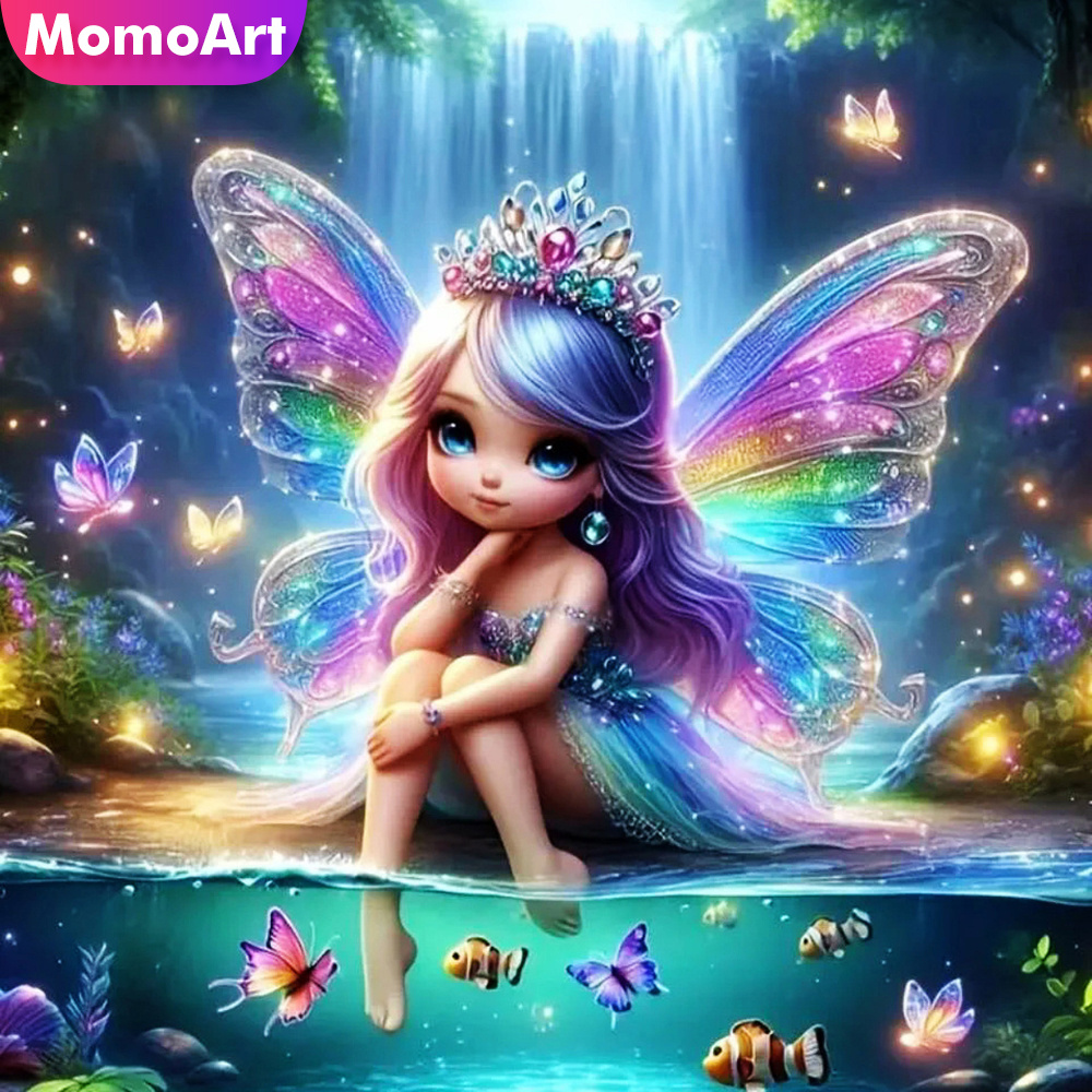 Photo Mosaic Print - Momoart-漫画のモザイクダイヤモンド絵画,女の子の肖像画,精神,正方形または円形,蝶の刺embroidery,壁の装飾,新しい,2024