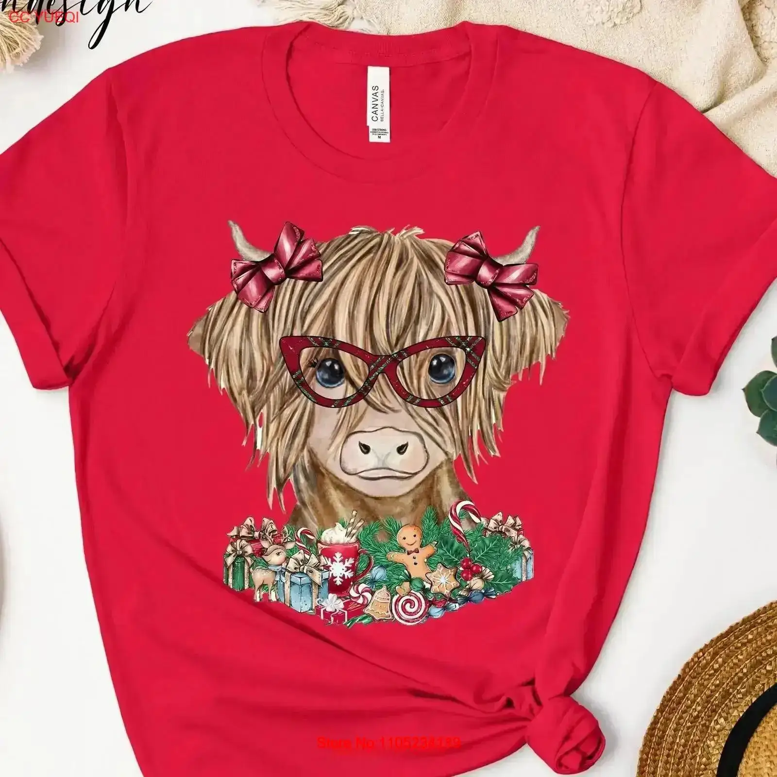 Family Tree Print - クリスマス ハイランド カウ Tシャツ メリー ファニー