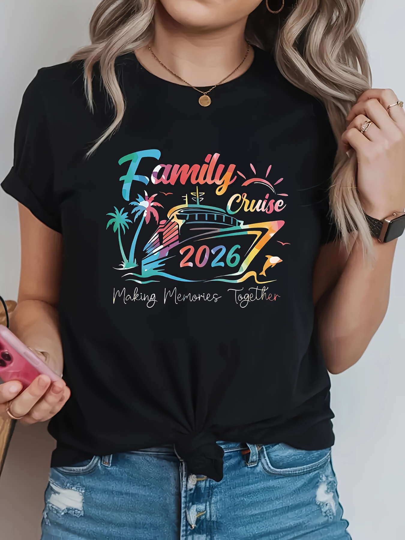 プラスサイズの女性用カジュアルラウンドネックTシャツ春夏クル - Family Tree Print のレビューと価格