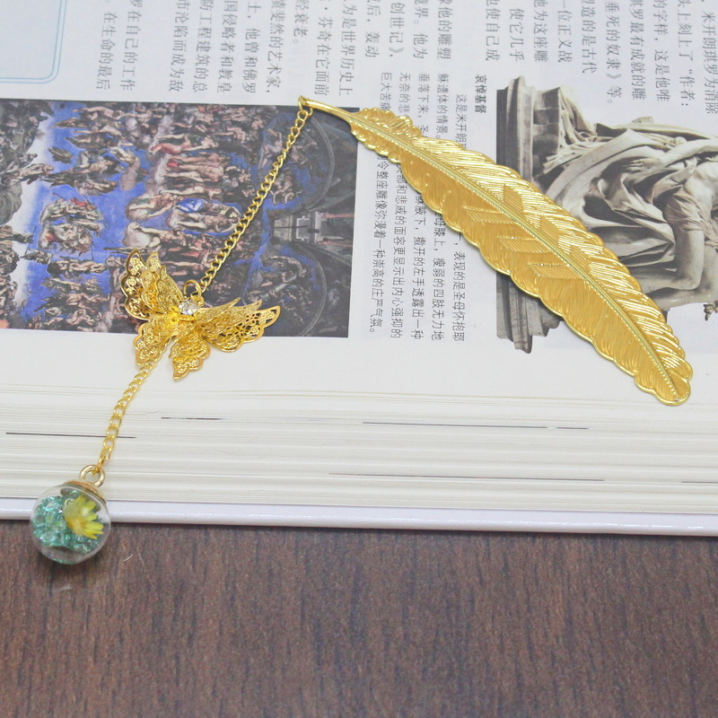 1pc 中国風の金属製の羽の形をしたブックマーク、クリエイテ - Dried Flower Bookmark のレビューと価格